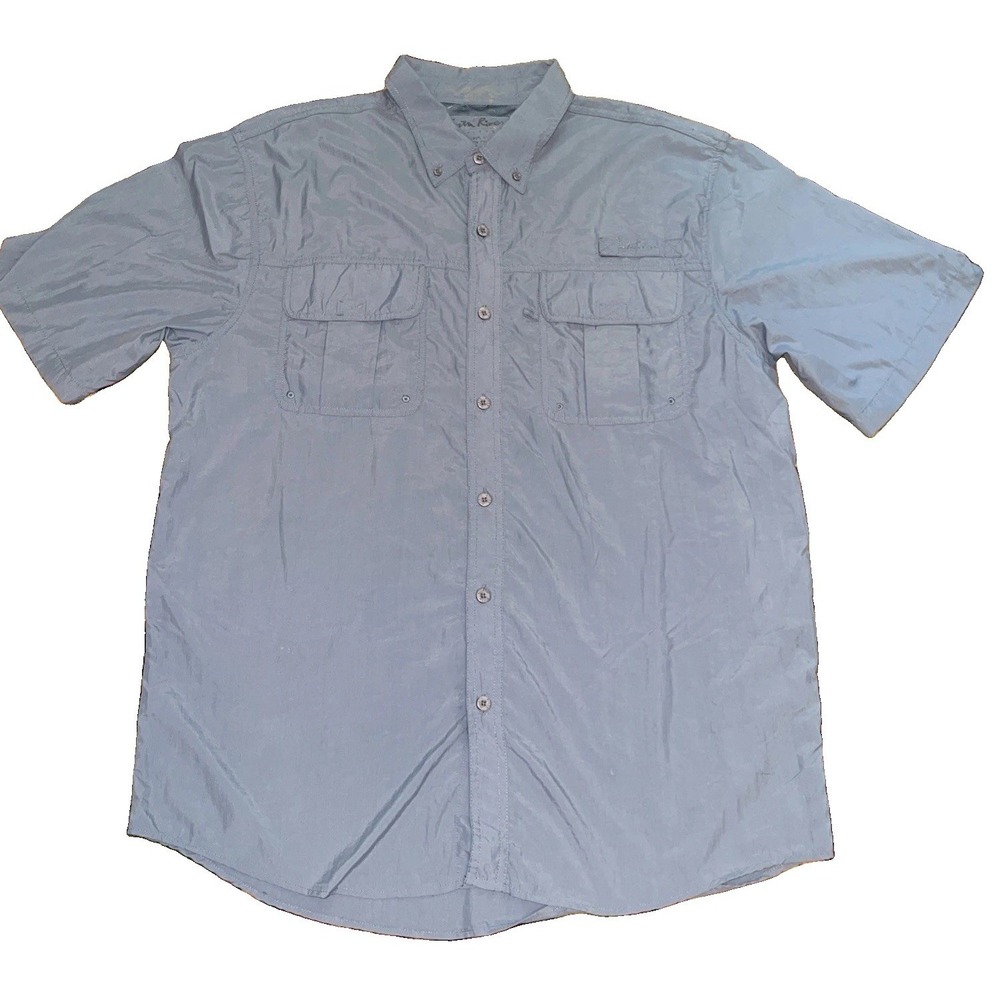 North River Mens Large Blue Short Sleeve Button Up Mesh Lined Vented Fishing